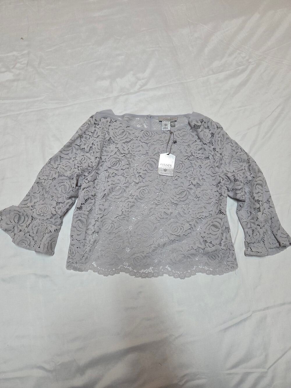 Oasis Women's Lace Blouse in Pale Gray size 12